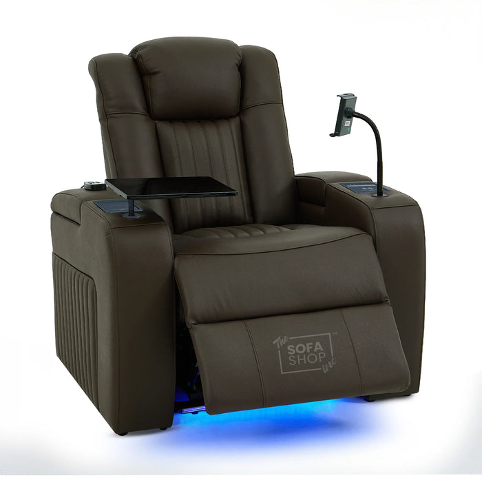 Electric Recliner Cinema Chair in Dark Brown Genuine Leather | Massage,  Heated Lumbar + Heating & Cooling Cup Holders & Power Headrest | Capri | The Sofa Shop