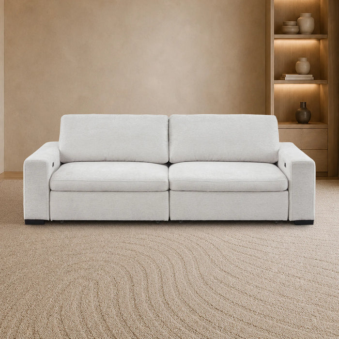Palma 3 Seater Fabric Extendable Electric Sofa Bed | Power Sliding Couch with USB + USB-C Charging – Light Grey Chenille | Home Theatre Seating & Comfort Headrests | The Sofa Shop