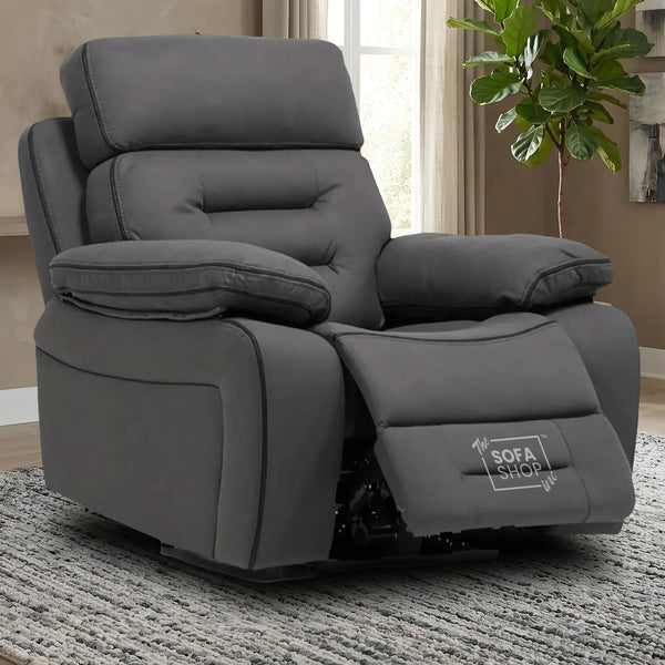 1 Seater Grey Fabric Electric Recliner Cinema Chair | Hi-Tech Armchair With Vibration Massage, Power Headrest, USB Charging & Storage | Tuscany | The Sofa Shop
