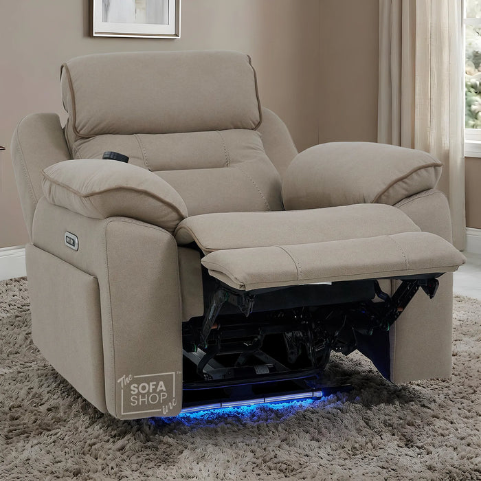 1 Seater Electric Recliner Chair in Beige Fabric | Hi-Tech Chair with Vibration Massage + Heated Lumbar + Power Headrest + Power Grommet + USB+C Charging | Florence | The Sofa Shop