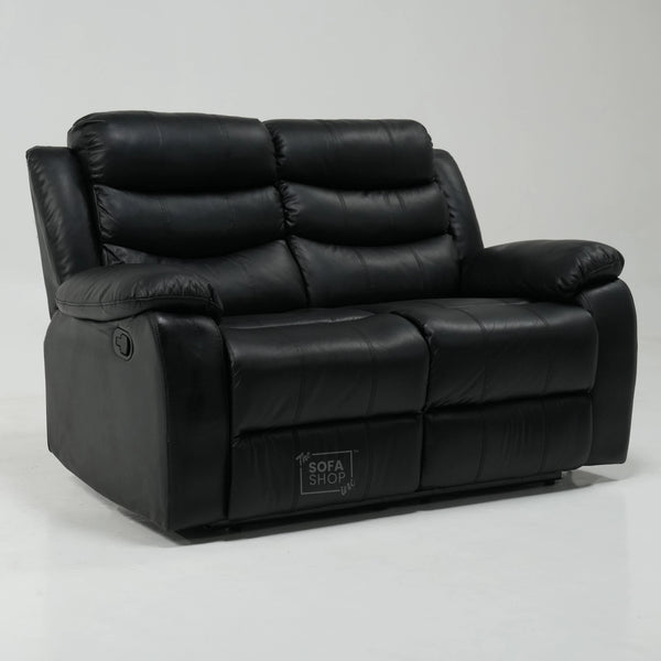 2 Seater Manual Recliner in Black Leather | Manual Reclining Mechanism | With Scratched Armrest & Ripped Side Panel | Trento | Free Assembly | Second Hand Sofa 15
