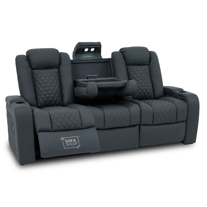 3 Seater Real Leather Electric Recliner Cinema Sofa in Grey | Hi-Tech Sofa with Power Lumbar, Bluetooth, Fold-Down Table & Storage | Milano | The Sofa Shop