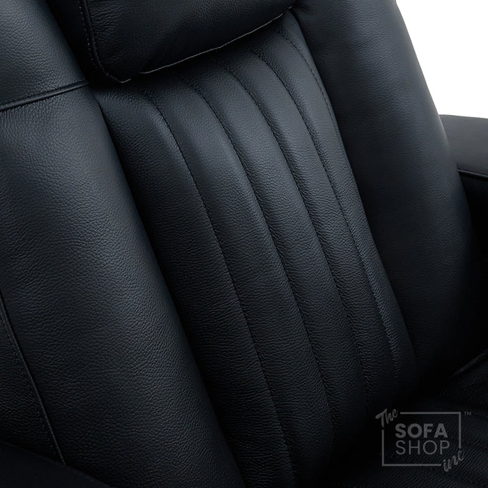 Real Leather 3+2+1 Power Reclining Sofa Set in Black | 3-Piece Cinema Sofa Suite with Console, Power Sockets, Cup Holders, Table & Massage | Capri