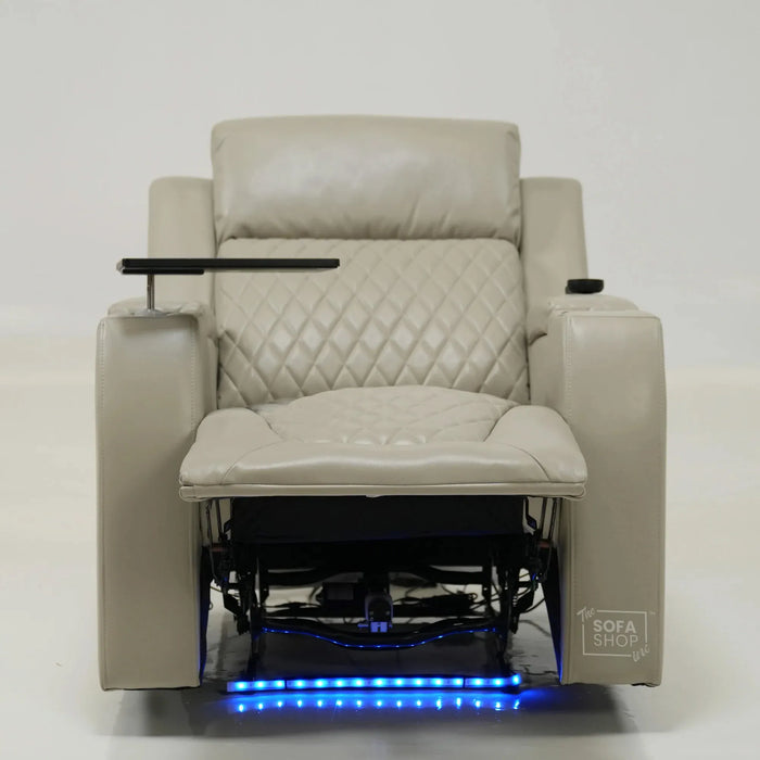 1 Seater Cream Genuine Leather Electric Recliner Cinema Chair with Massage, LED Lights & Armrest Storage | Small Scuff on LHF Corner | Venice | Second Hand SS04 | The Sofa Shop