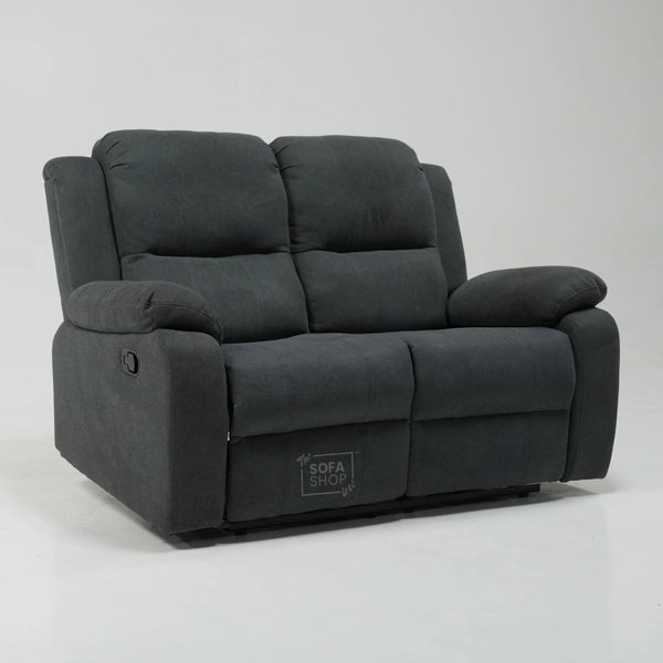 2 Seater Manual Recliner Sofa in Dark Grey Fabric With Manual Reclining Mechanism, Padded Lumbar Support  With  Mismatched Side Panels & Structural Gap | Trento | Second Hand Sofa 13