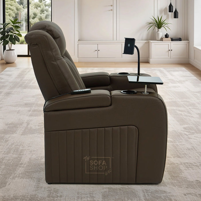 Real Leather 2+1 Electric Recliner Cinema Sofa Set in Dark Brown | 2 Piece Sofa Set with Massage, USB Ports, Cup Holders, Storage Boxes & Wireless Charger | Capri | The Sofa Shop