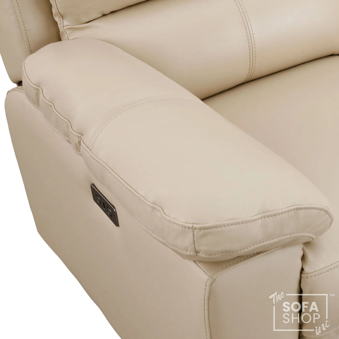 2 Seater Electric Recliner Sofa In Cream Real Leather | Smooth Power Recliner, USB-C Charging | Trento | The Sofa Shop