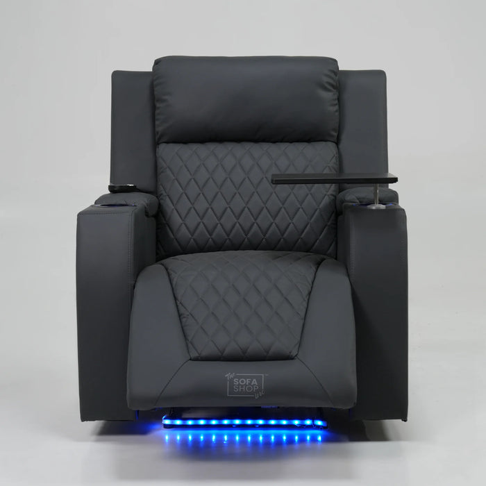 1 Seater Grey Leather Smart Cinema Armchair | Hi-Tech Chair with Vibration Massage & Cooling Cup Holders | Scratches And Marked Ears | Venice | Second Hand Sofa SH22