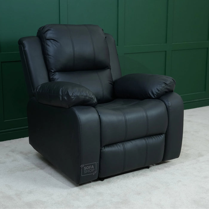 1 Seater Leather Recliner Cinema Sofa in Black | Manual Reclining Sofa with Fully Reclining Mechanism | Trento  | Second Hand Sofas 1