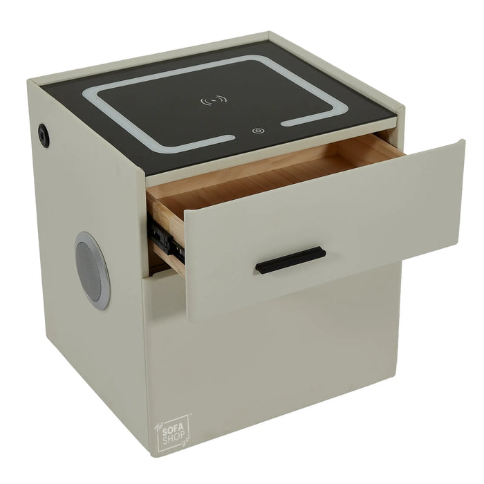 California Smart Bedside Table – Off-White 2-Drawer Nightstand with Hidden Safe, LED Lights & Wireless Charger | The Sofa Shop