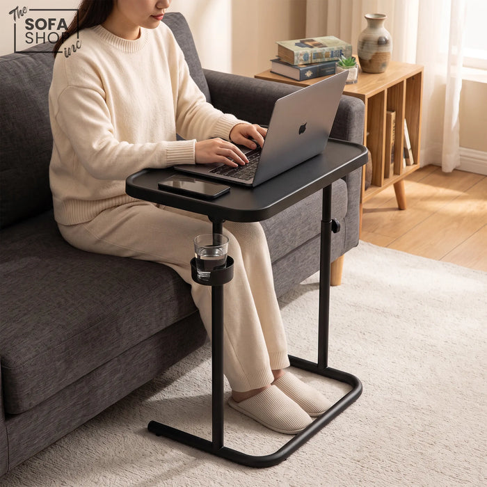 Portland Height Adjustable C-Shaped Sofa Side Table | Tilting Top + Cup Holder + Safety Ledge | Sofa Table | The Sofa Shop
