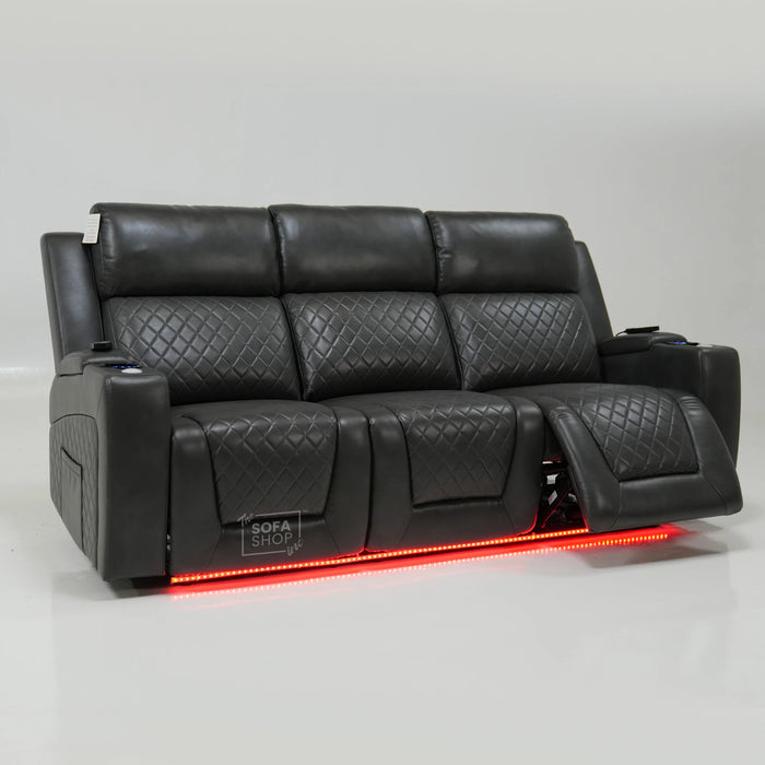 3 Seater Electric Recliner Sofa With Massage, Cooling Cups & USB | Small Scuffs on LHF & RHF | Venice | Second Hand Sofa SS08