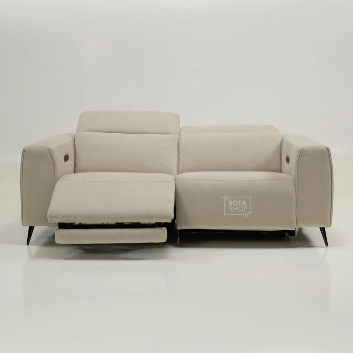 3 Seater Cinema Sofa in Beige Fabric | Hi-Tech Cinema Sofa with Power Recline + Power Headrests + USB-C Charging | Sample | Cadenza | The Sofa Shop
