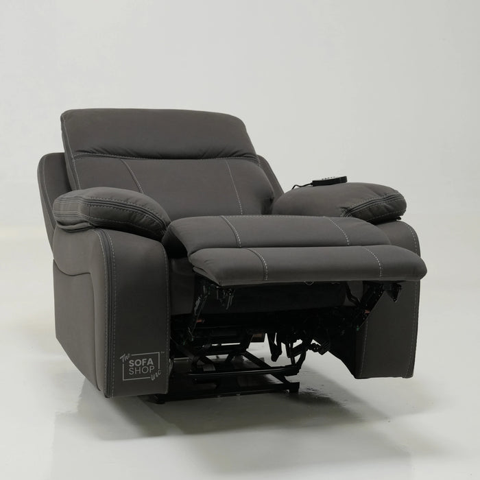 1 Seater Cinema Chair in Grey Resilience Fabric | Hi-Tech Recliner Chair with Power Recline + Power Headrest + Vibration Massage + USB Charging | Sample | Vinsonova | The Sofa Shop