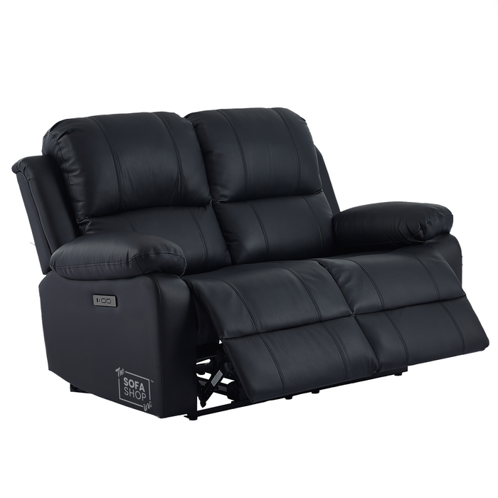 Trento 2 Seater Black Real Leather Electric Recliner Sofa | Smooth Power Recline, USB-C Charging | The Sofa Shop