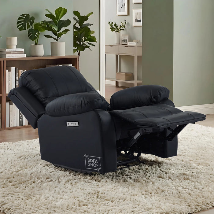 1 Seater Black Real Leather Electric Recliner Armchair | Smooth Power Recliner Mechanism & High-Speed USB-C | Trento | The Sofa Shop