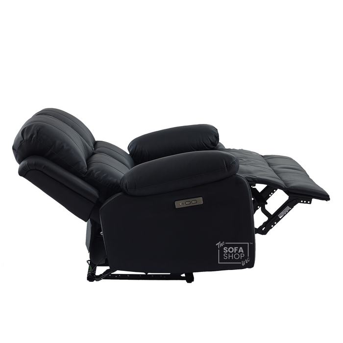 Trento 2 Seater Black Real Leather Electric Recliner Sofa | Smooth Power Recline, USB-C Charging | The Sofa Shop