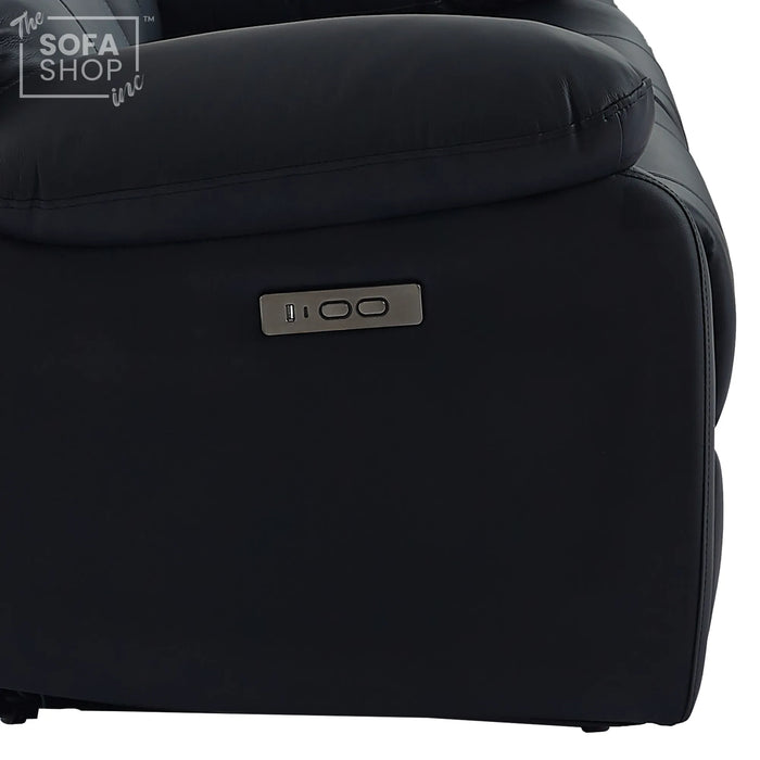 Trento 2 Seater Black Real Leather Electric Recliner Sofa | Smooth Power Recline, USB-C Charging | The Sofa Shop