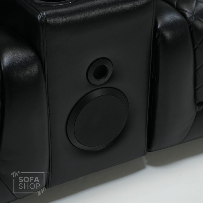2 Seater Black Leather Smart Recliner With Massage & Speakers | Different Cupholders | Venice | Ex Display