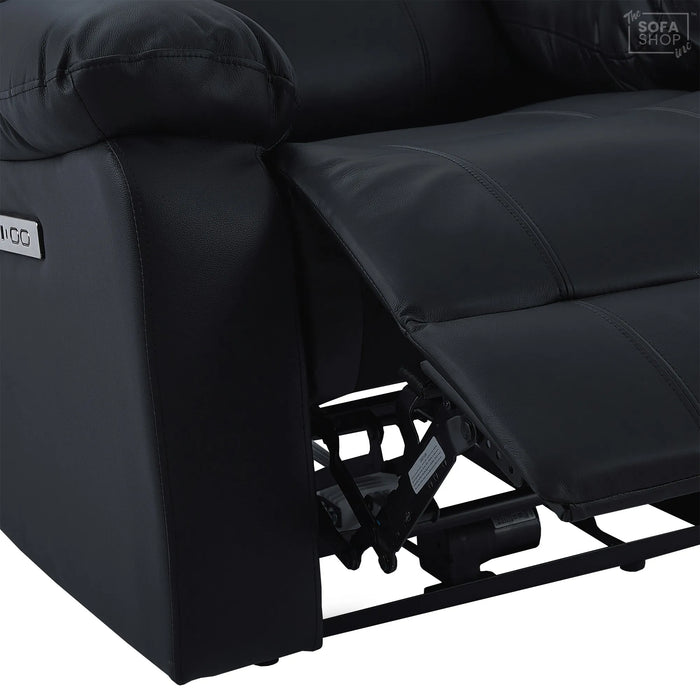Trento 3 Seater Black Real Leather Electric Recliner Sofa | Power Recline, Drop-Down Table & USB-C Charging | The Sofa Shop