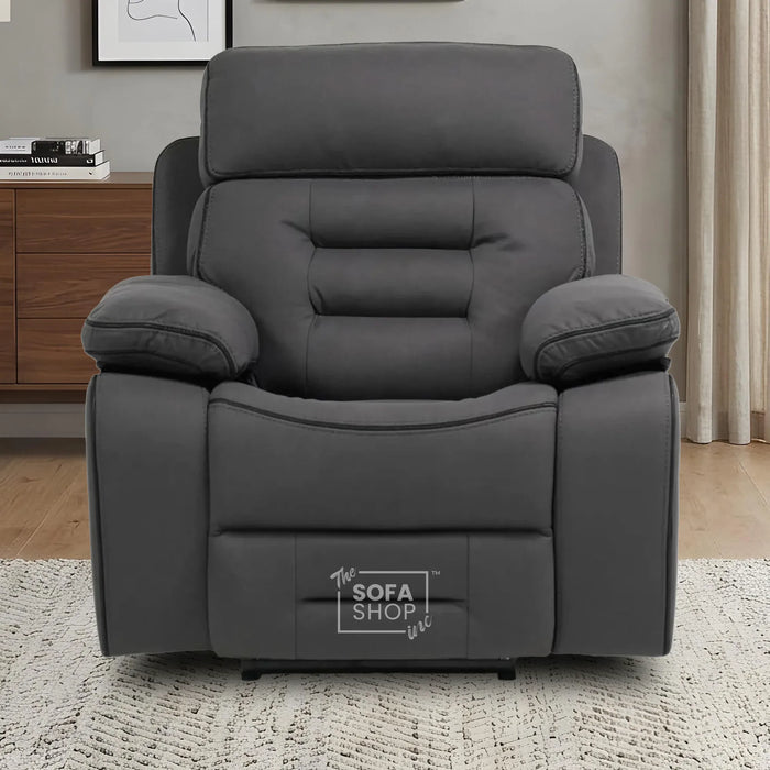 1 Seater Grey Fabric Electric Recliner Cinema Chair | Hi-Tech Armchair With Vibration Massage, Power Headrest, USB Charging & Storage | Tuscany | The Sofa Shop