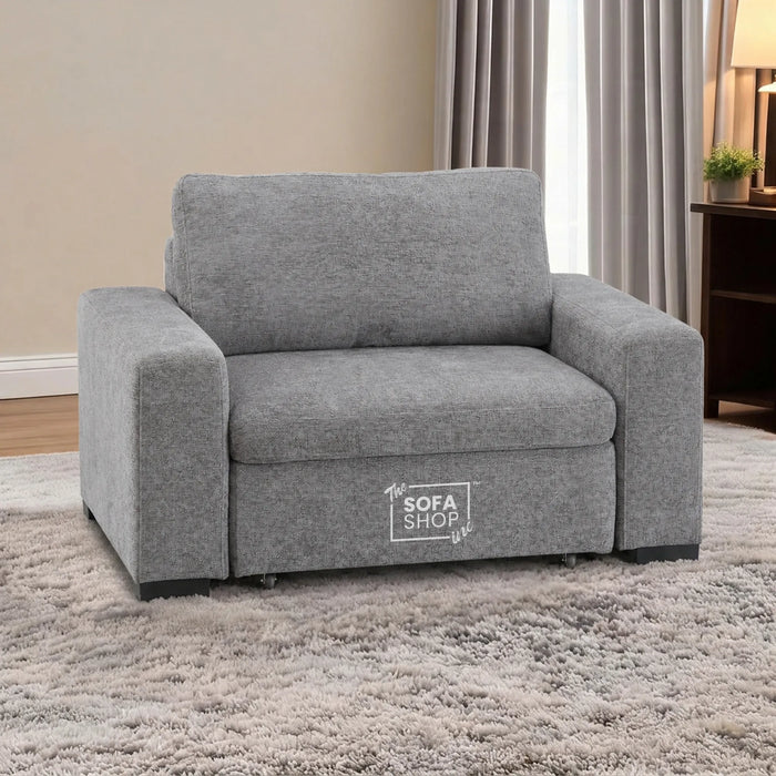 Power Sliding Sofa & Sofa Bed In One | 1 Seater Electric Extendable Chair | USB+C Charging & Grey Chenille Fabric | Home Cinema Seating | Palma | The Sofa Shop