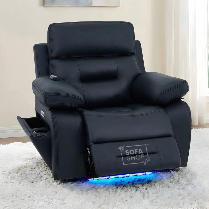 1 Seater Cinema Chair in Black Genuine Leather | Hi-Tech Cinema Chair with Power Recline + Power Headrest + Vibration Massage + Heated Lumbar+ Power Grommet | Sicily | The Sofa Shop