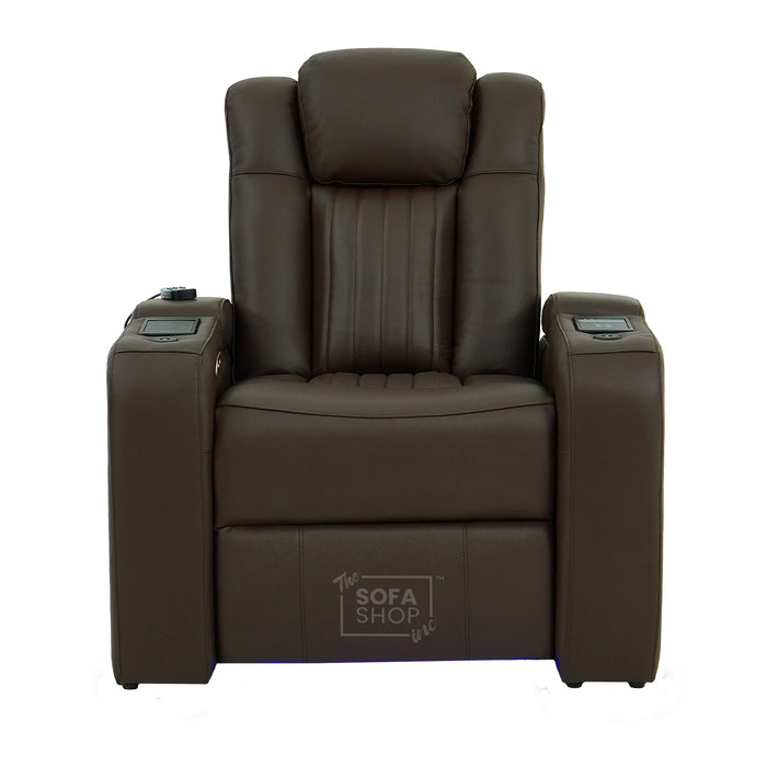 Electric Recliner Cinema Chair in Dark Brown Genuine Leather | Massage,  Heated Lumbar + Heating & Cooling Cup Holders & Power Headrest | Capri | The Sofa Shop