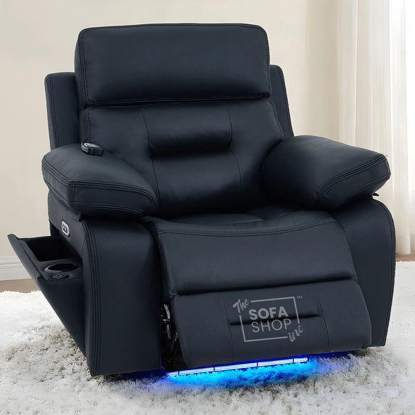 1 Seater Cinema Chair in Black Genuine Leather | Hi-Tech Cinema Chair with Power Recline + Power Headrest + Vibration Massage + Heated Lumbar+ Power Grommet | Sicily | The Sofa Shop