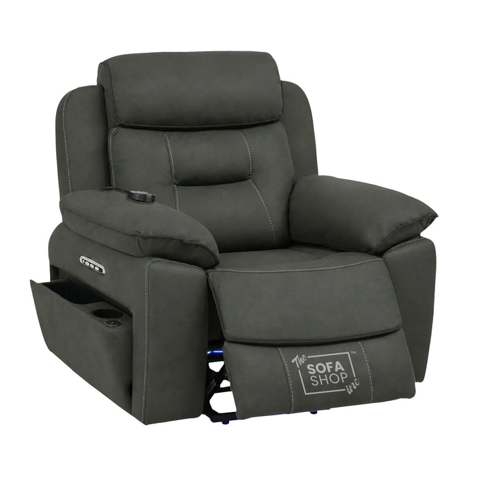 1 Seater Electric Dual Lift Riser Chair In Green Fabric | Hi-Tech Recliner Riser With Massage + Heating Comfort + Power Headrest + LED Light + USB-C | Florence | The Sofa Shop