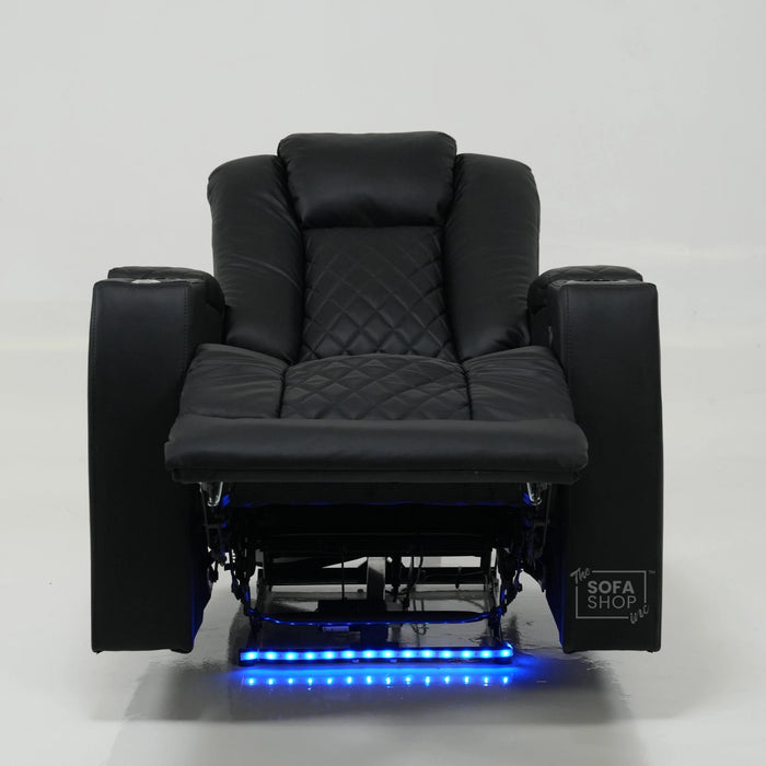 1 Seater Cinema Chair in Black Real Leather | Hi-Tech Cinema Chair with Power Recline + Power Headrest + USB Charging + Tray Table + Arm Storage | Ex Display | Milano | The Sofa Shop