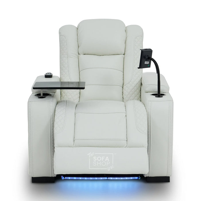 1 Seater Real Leather Electric Recliner Cinema Chair in White | Massage & Heat, Tray Table, Power Grommet & Cooling Cup Holder | Napoli | The Sofa Shop
