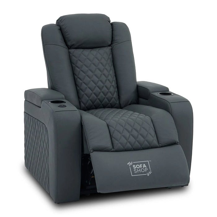 1 Seater Real Leather Electric Recliner Cinema Chair in Grey | Massage, Power Lumbar, Power Headrest, Power Grommet | Milano | The Sofa Shop