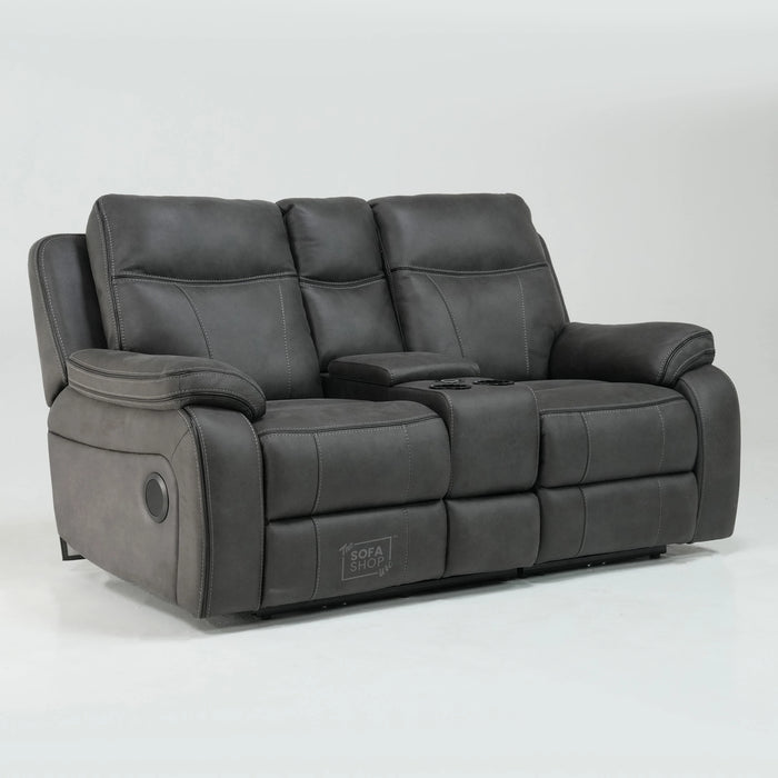 2 Seat Electric Recliner Home Cinema Sofa In Dark Grey Fabric With Bluetooth Speakers & Cooler Cupholders And Adjustable Headrest | Small Console Damage & Cupholder Lights Stay Lit | Vinson | Second Hand Sofa 203