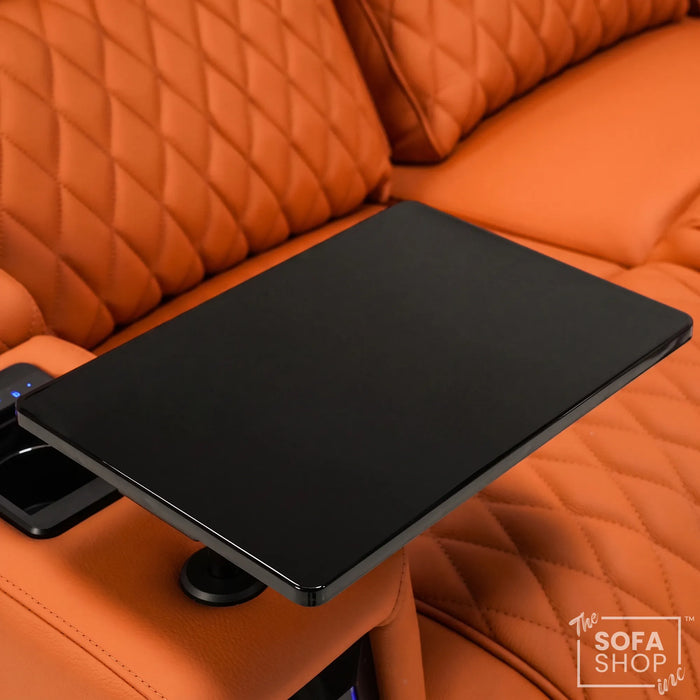 Assisi Corner Cinema Sofa in Orange Real Leather | Hi-Tech Couch with Power Recline + Power Headrests + Wireless Charging + Massage + Heating & Cooling Cupholders | Assisi | The Sofa Shop