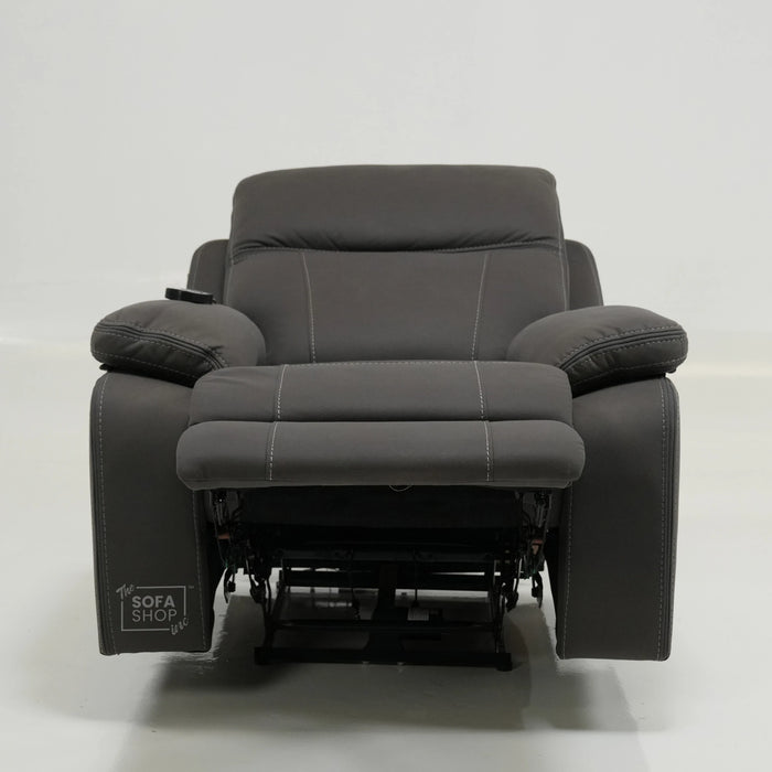 1 Seater Cinema Chair in Grey Resilience Fabric | Hi-Tech Recliner Chair with Power Recline + Power Headrest + Vibration Massage + USB Charging | Sample | Vinsonova | The Sofa Shop