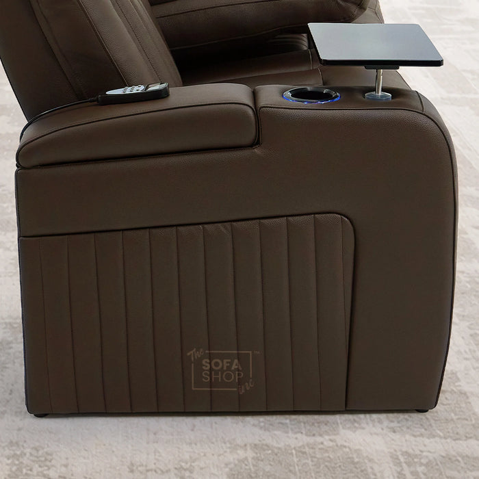 Dark Brown Real Leather 3 Seater Cinema Sofa | Electric Recliner Couch with Massage, Heat, Fold-Down Table & Wireless Charger | Capri | The Sofa Shop