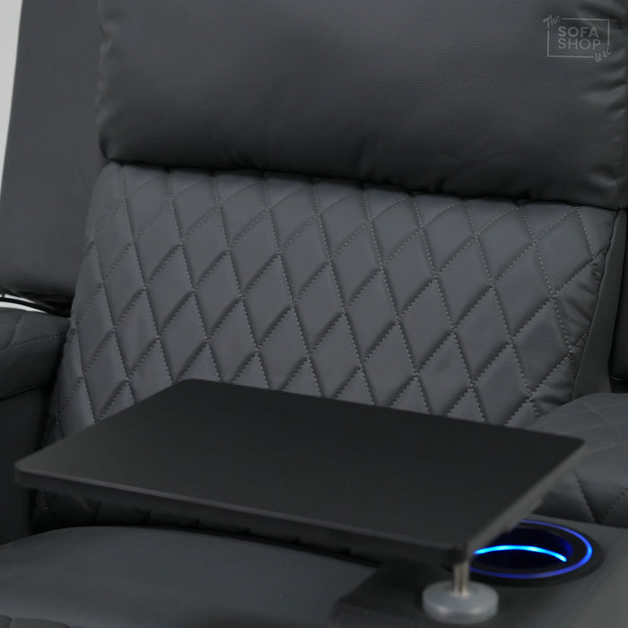 1 Seater Grey Leather Smart Cinema Armchair | Hi-Tech Chair with Vibration Massage & Cooling Cup Holders | Scratches And Marked Ears | Venice | Second Hand Sofa SH22