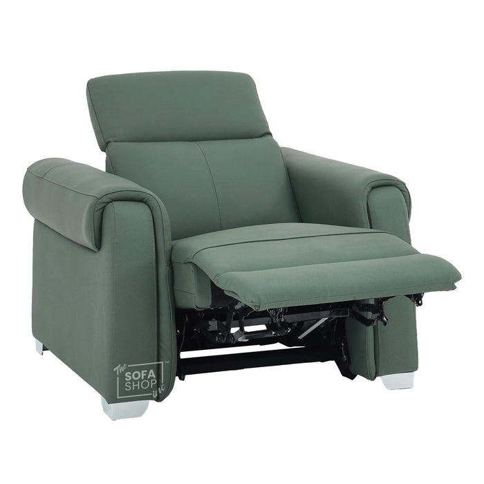 Real Leather Electric Recliner Chair In Green | Hi-Tech Chair with Massage, Power Headrest + USB Charging Ports | Turin