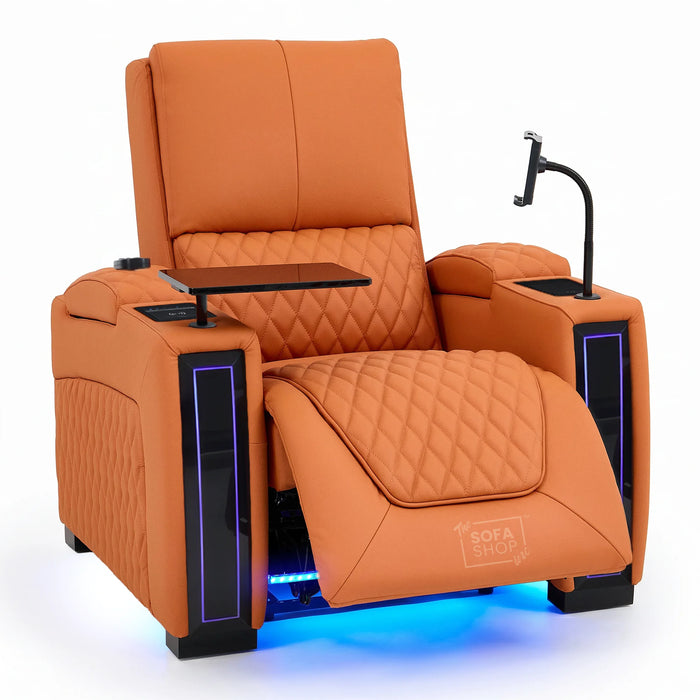 1 Seater Real Leather High-Tech Electric Recliner Cinema Chair in Orange | Hi-Tech Cinema Couch with  Massage, Heat, Cooling  & Heating Cup Holder | Assisi | The Sofa Shop