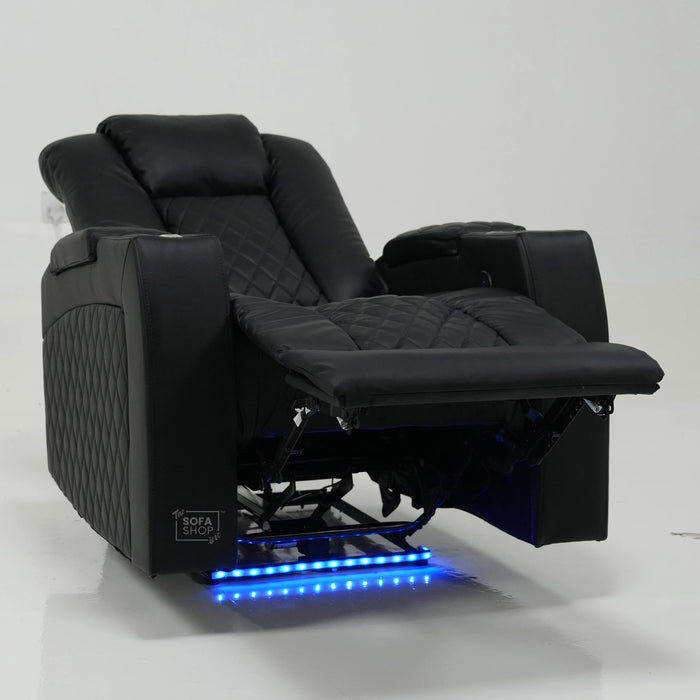 1 Seater Cinema Chair in Black Real Leather | Hi-Tech Cinema Chair with Power Recline + Power Headrest + USB Charging + Tray Table + Arm Storage | Ex Display | Milano | The Sofa Shop