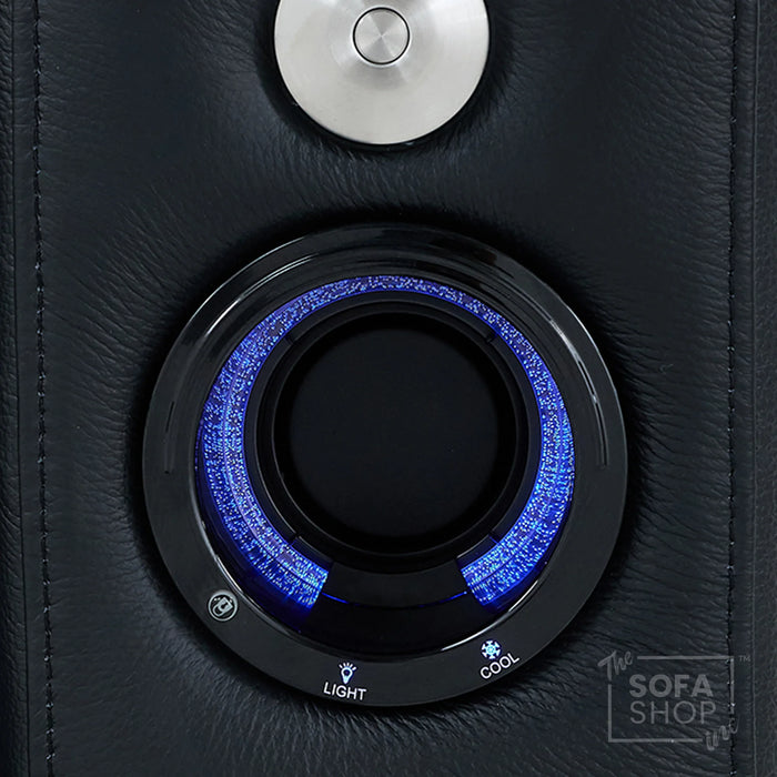 Real Leather 3+2+1 Power Reclining Sofa Set in Black | 3-Piece Cinema Sofa Suite with Console, Power Sockets, Cup Holders, Table & Massage | Capri