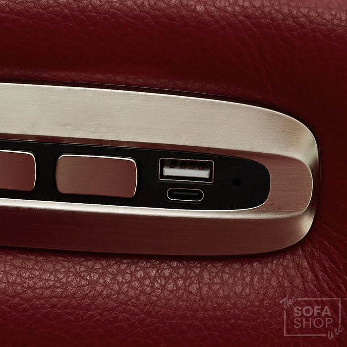 1 Seat Real Leather Electric Recliner Chair Home Cinema Sofa In Red with Massage, LED Cup Holders  & Low Heated Lumbar | Assisi