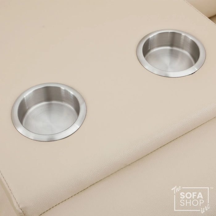 3 Seater Electric Recliner Sofa In Cream Real Leather | Power Recliner With Drop-Down Table & USB+C Charging | Comfortable & Family-Friendly Sofa | Trento | The Sofa Shop