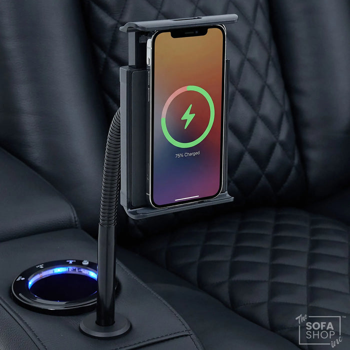 Black Real Leather 2 Seater Electric Recliner Cinema Sofa | Power Headrest, Speakers, Console, Wireless Charging & Cooling Cup Holders | Milano | The Sofa Shop