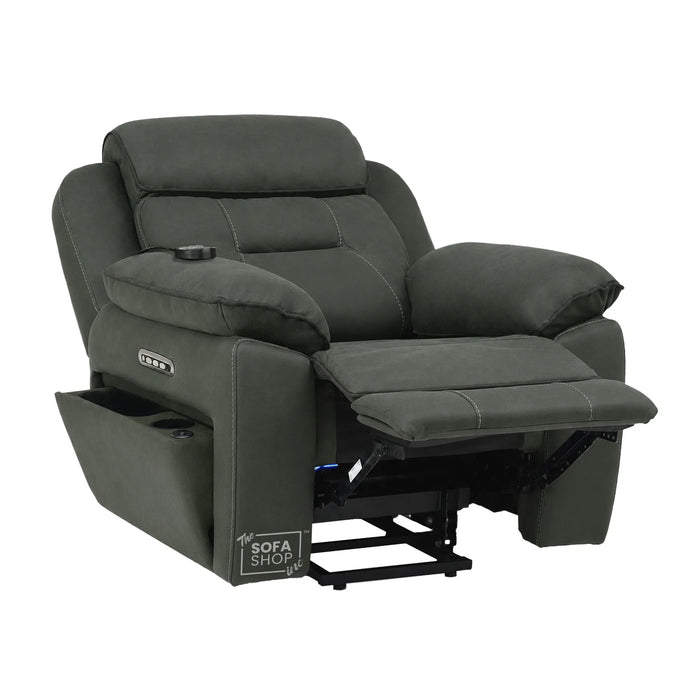 1 Seater Electric Dual Lift Riser Chair In Green Fabric | Hi-Tech Recliner Riser With Massage + Heating Comfort + Power Headrest + LED Light + USB-C | Florence | The Sofa Shop
