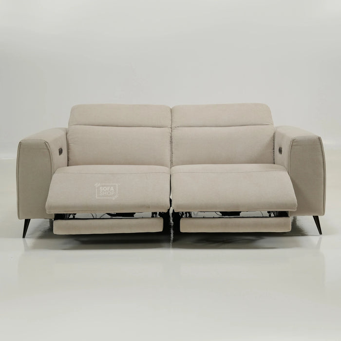 3 Seater Cinema Sofa in Beige Fabric | Hi-Tech Cinema Sofa with Power Recline + Power Headrests + USB-C Charging | Sample | Cadenza | The Sofa Shop