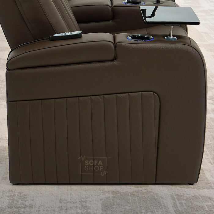 2 Seater Real Leather Electric Recliner Cinema Sofa in Dark Brown | Massage, Heated Lumbar, Power Headrests, Food Trays & Power Grommet | Capri | The Sofa Shop