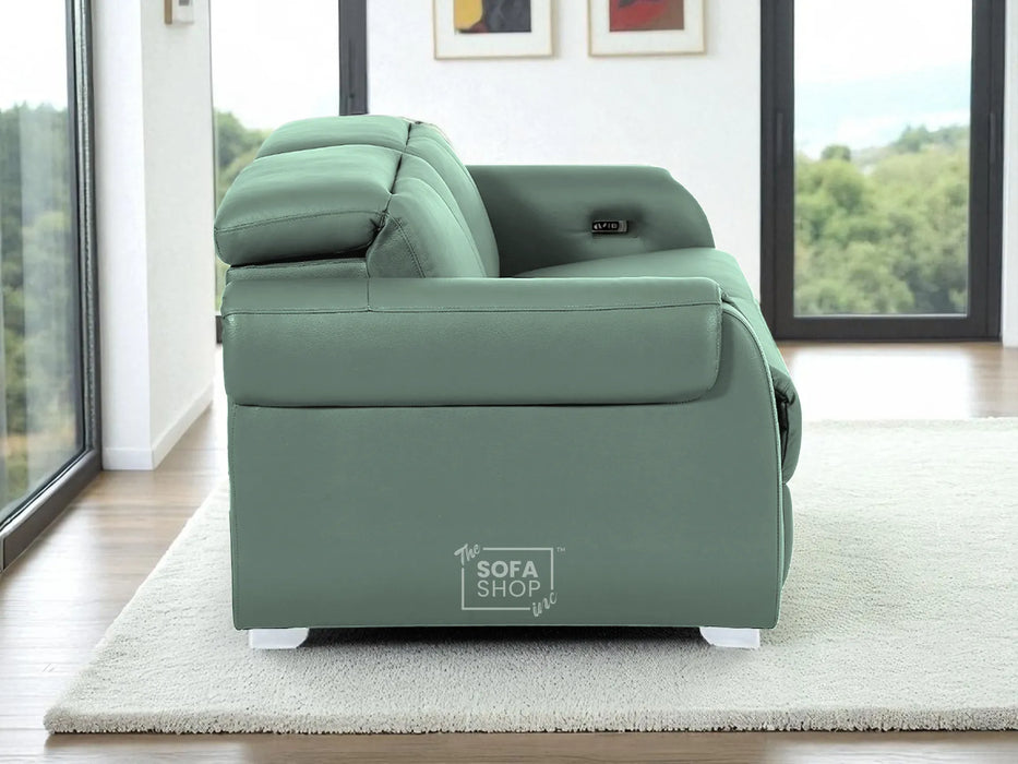 3 Seater Real Leather Recliner Sofa In Green | Hi-Tech Sofa with Massage, USB Ports & Power Headrest | Turin