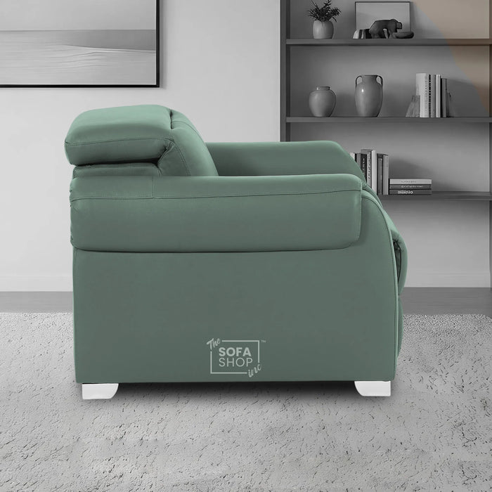 Real Leather Electric Recliner Chair In Green | Hi-Tech Chair with Massage, Power Headrest + USB Charging Ports | Turin